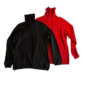 Women's 2 Charter Club Cashmere Turtleneck Sweaters, 1 NWT, Red Black, Size XL